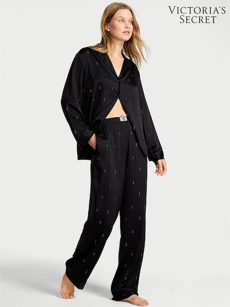 Victoria's Secret Black Waterfall Sequin Satin Shine Long Pyjamas Set (W67092) | €164