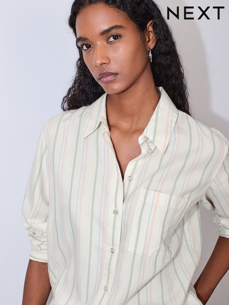 Pastel Stripe Relaxed 100% Cotton Button Down Casual Long Sleeve Shirt (W67213) | €33.50