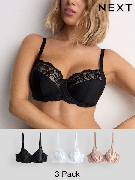 Black/White/Praline Nude DD+ Non Pad Full Cup Bras 3 Pack (W67228) | €65