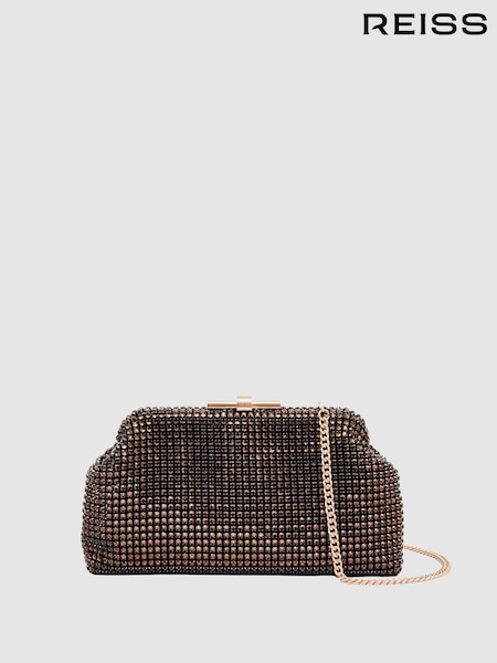 Reiss Chocolate Adaline Embellished Clutch Bag (W67265) | AED1,066