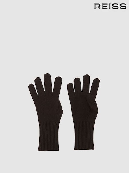 Reiss Chocolate Florise Wool-Blend Tipped Gloves With Cashmere (W67284) | AED346