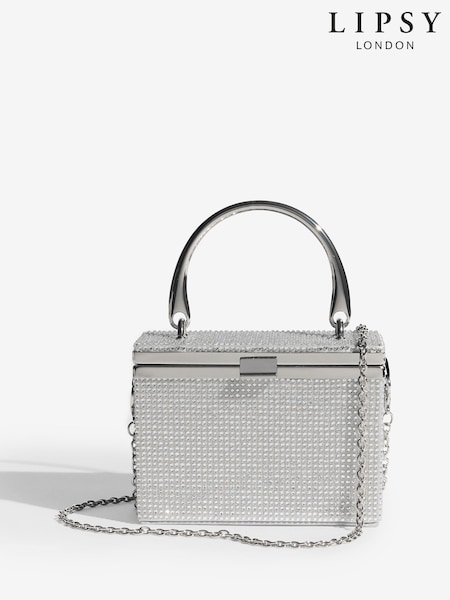 Lipsy Silver Diamante Top Handle Box Bag (W67321) | €56