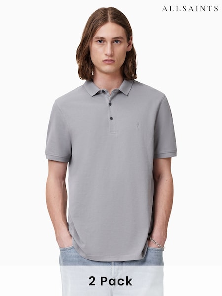 AllSaints Grey Reform Short Sleeve Polo Shirts 2 Pack (W67343) | R$ 1,275