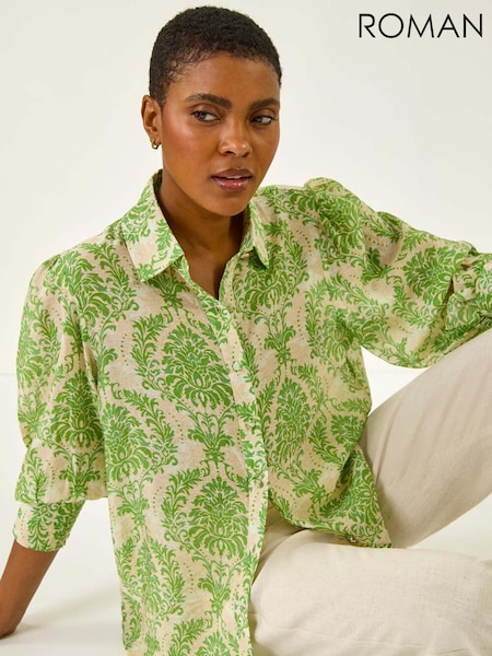 Roman Green Floral Print Collared Shirt (W67371) | AED306