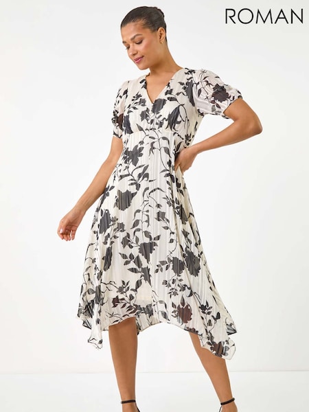 Roman Black Floral Print Hanky Hem Midi Dress (W67385) | € 101