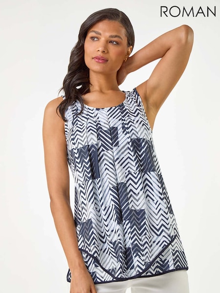 Roman Mono Print Hanky Hem Vest Top (W67393) | R$ 385