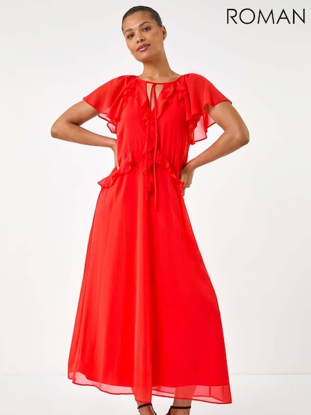 Roman Red Frill Tie Neck Maxi Dress (W67394) | R$ 725