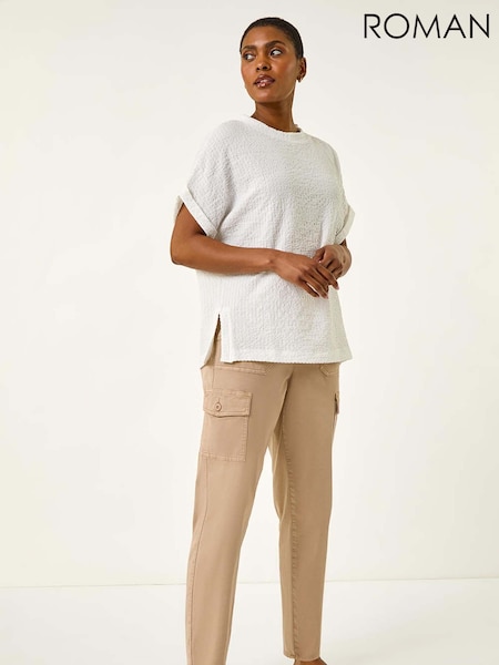 Roman White Textured Crepe Stretch Boxy T-Shirt (W67401) | €43