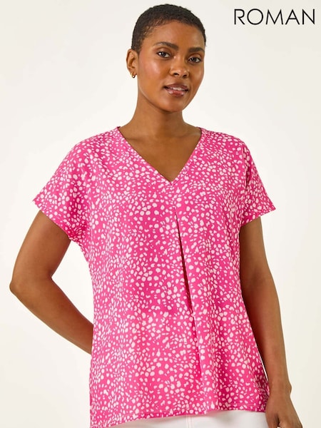 Roman Pink Spot Print V-Neck Pleat Front Blouse (W67402) | €40