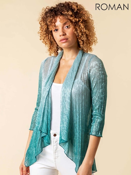 Roman Green Ombre Metallic Plisse Kimono Blouse (W67405) | €48