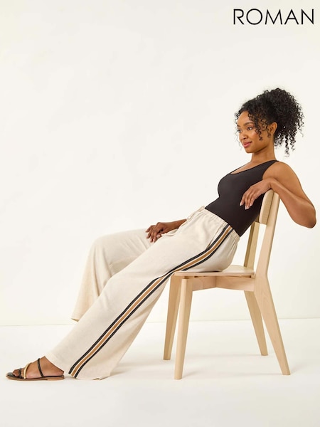 Roman Natural Petite Linen Mix Side Stripe Trousers (W67434) | €53