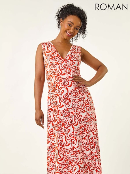 Roman Orange Petite Abstract Print Wrap Midi Dress (W67436) | €60