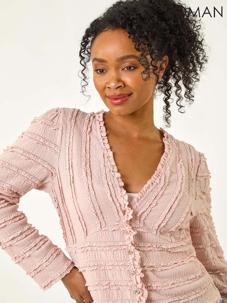 Roman Pink Petite Ruffle V-Neck Stretch Blouse (W67439) | €60