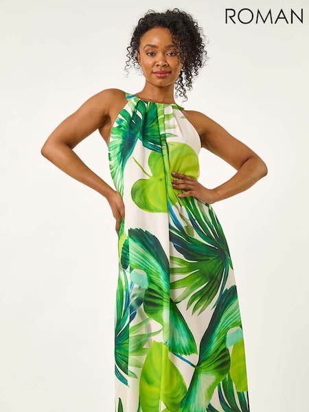 Roman Green Petite Leaf Halter Neck Shift Dress (W67446) | €97