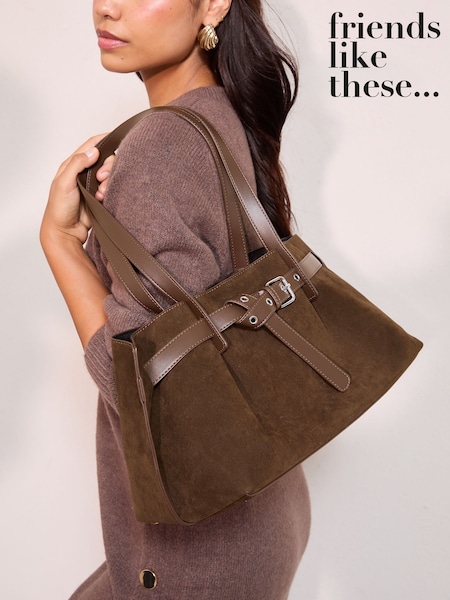 Friends Like These Chocolate Brown Belted Shopper Bag (W67472) | €50