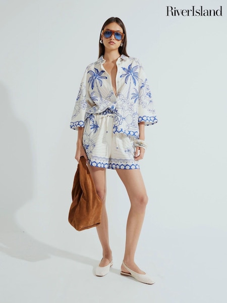 River Island Blue Palm Printed Shirt (W67480) | €50