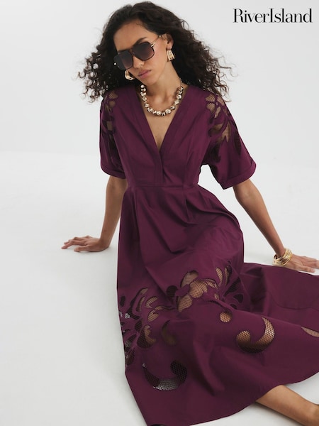 River Island Red Cutwork Midi Dress (W67484) | R$ 710