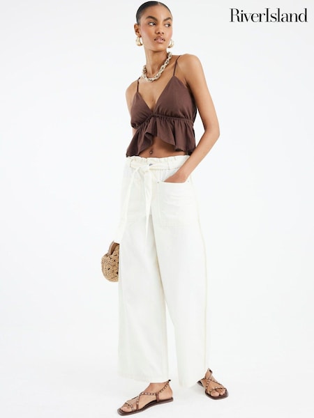River Island Cream Paperbag Trousers (W67502) | R$ 415