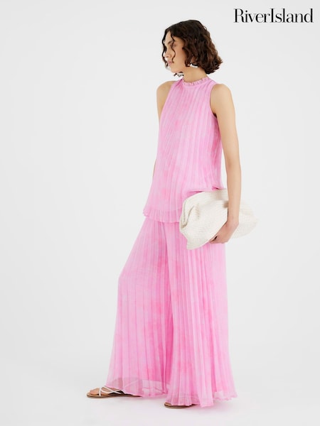River Island Pink Wide Leg Plisse Trousers (W67513) | €53