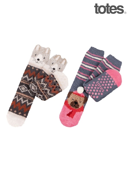 Totes Brown Ladies Bundle Novelty Super Soft Slipper Socks 2 Pack (W67525) | €21.50