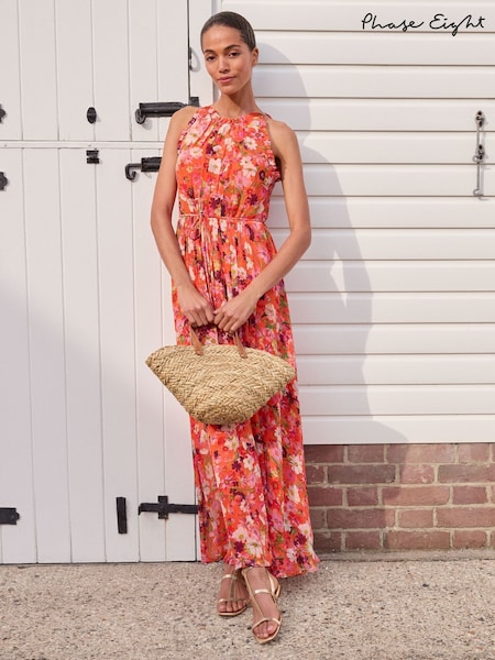 Phase Eight Orange Zelah Floral Print Dress (W67529) | R$ 1.670