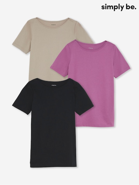 Simply Be Black Short Sleeve Slash Neck Tops 3 Pack (W67616) | €37