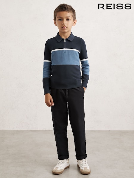 Reiss Navy Blue/Airforce Blue Jason 9-13 yrs Cotton-Blend Colour-Block Polo Shirt (W67628) | €60
