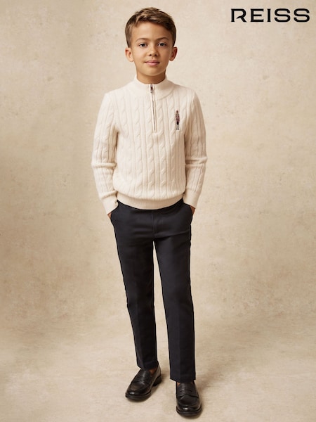Reiss Off White Nollaig Wool-Blend Half-Zip Nutcracker Jumper (W67634) | AED346