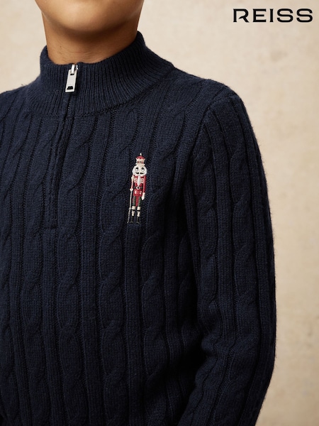Reiss Navy Blue Nollaig Wool-Blend Half-Zip Nutcracker Jumper (W67640) | €70