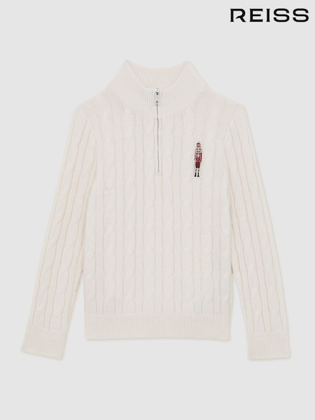 Reiss Off White Nollaig Wool-Blend Half-Zip Nutcracker Jumper (W67641) | AED374