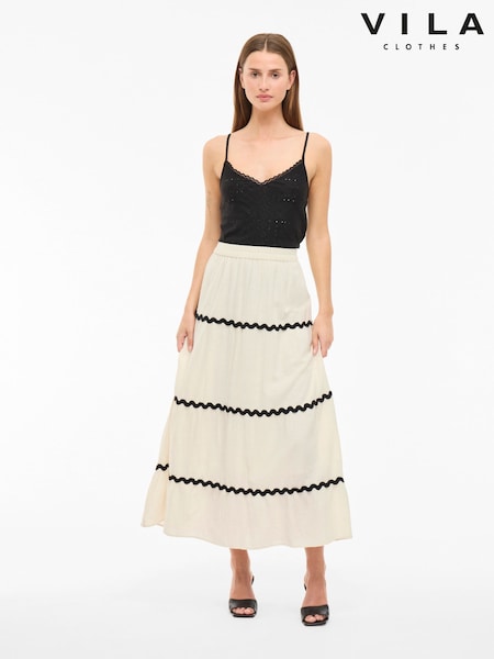 VILA Cream High Waist Tiered Maxi Skirt (W67662) | €60