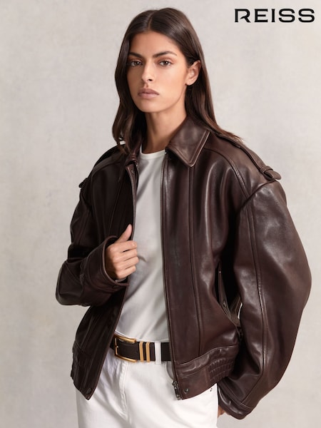 Reiss Chocolate Brown Priya Double-Breasted Suit Blazer (W67663) | AED1,930