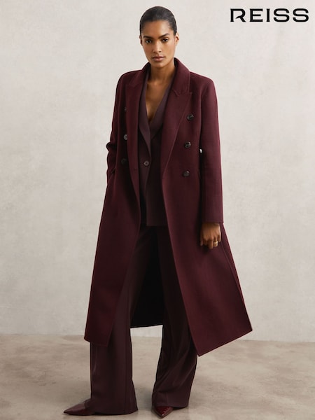 Reiss Burgundy Brogan Double-Breasted Blindseam Coat Wool-Blend (W67665) | €455