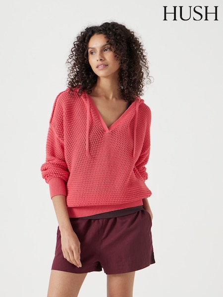 Hush Pink Open Stitch V-Neck Hoodie (W67729) | 5,407 UAH