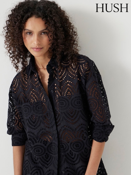 Hush Black Cotton Broderie Shirt (W67761) | AZN 276