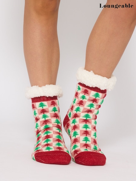 Loungeable Red Christmas Tree Fluffy Socks (W67830) | €15.50