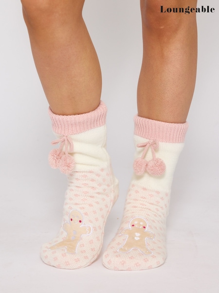 Loungeable Pink Gingerbread Fluffy Socks (W67831) | €15.50