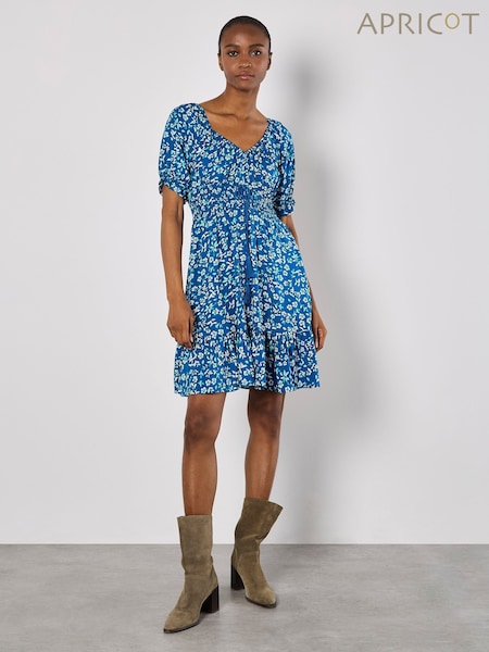 Apricot Blue Sarasa Mallow Flower Bardot Dress (W67848) | €51