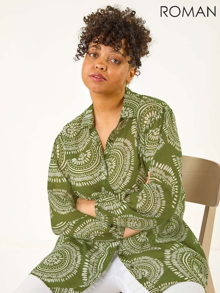 Roman Green Curve Abstract Print Woven Shirt (W67914) | €58