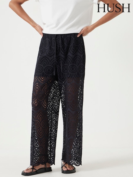 Hush Black Cotton Broderie Trousers (W67938) | R$ 1.085