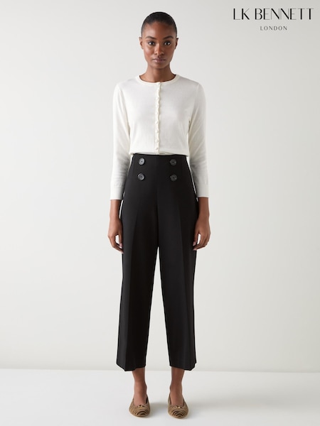 LK Bennett Black Polly Viscose Button Front Side Zip Trousers (W68006) | € 232