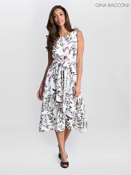 Gina Bacconi Kelly Floral Printed White Dress (W68035) | ₪654