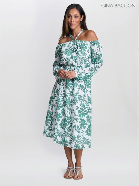 Gina Bacconi Green Ryan Off Shoulder Midi Dress (W68037) | 170 €
