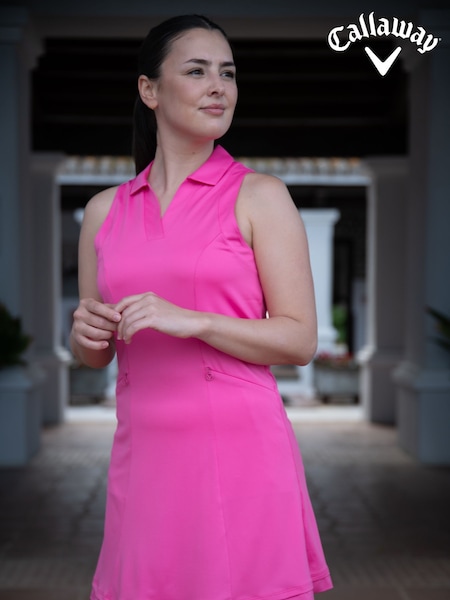 Callaway Apparel Pink Flounce Dress with Mesh (W68175) | AZN 201