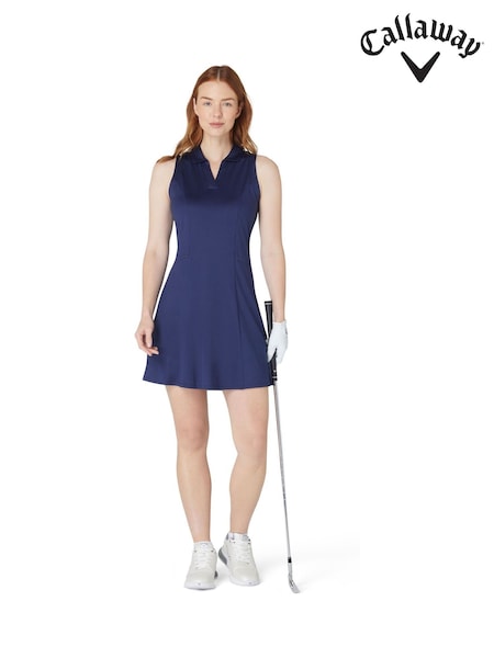 Callaway Apparel Blue Flounce Dress with Mesh (W68179) | AZN 201