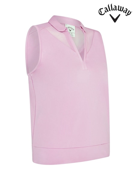 Callaway Apparel Pink Waist Length Mesh Detail Sleeveless Polo Shirt (W68181) | AZN 100