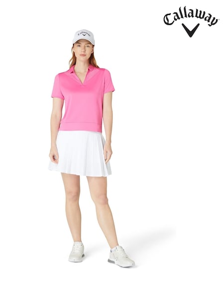 Callaway Apparel Pink Waist Length Mesh Detail Short Sleeve Polo Shirt (W68188) | AZN 113