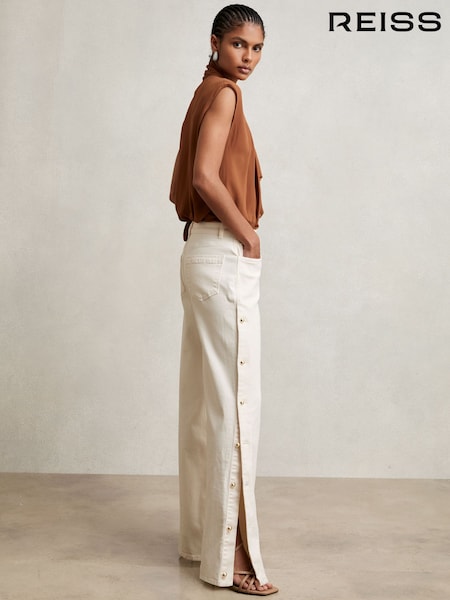 Reiss Cream Evelyn Petite Side Button Wide Leg Jeans (W68375) | €245