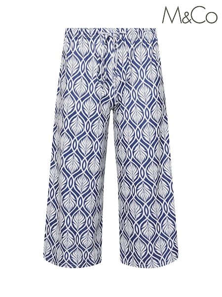M&Co Blue Abstract Wide Leg Cullotte Trousers (W68443) | R$ 295