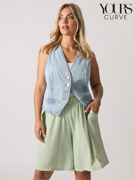 Yours Curve Green Gingham Sage Short (W68445) | R$ 215